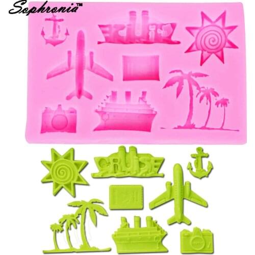 10PCS/SET M384 Coconut Trees Hook Silicone Mold Anchor Ship Plane Aircraft Sunsine Cake Decorating Fondant Tools 10*6.3*1.1CM