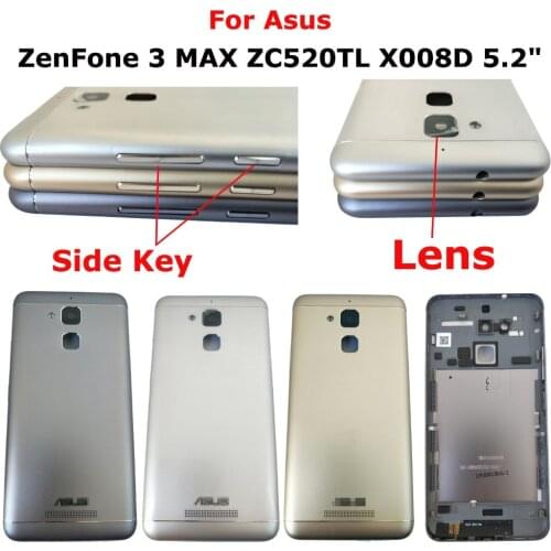 100% Orig New 5.2" For Asus ZenFone 3 MAX ZC520TL X008D 5.2" Rear Back Door Housing Battery Door Cover with Side Key Lens