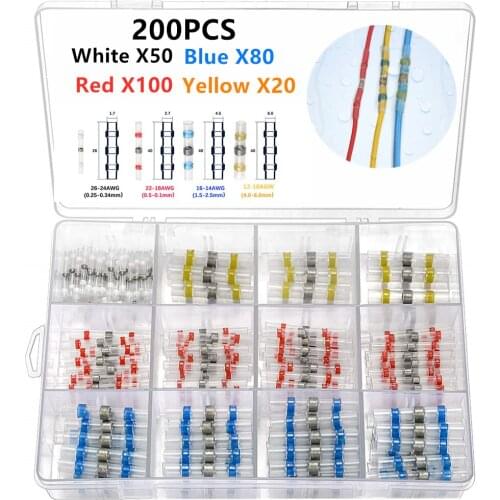 200PCS Insulated Solder Seal Wire Connectors Heat Shrink Solder Butt Connectors Solder Connector Kit Automotive Marine
