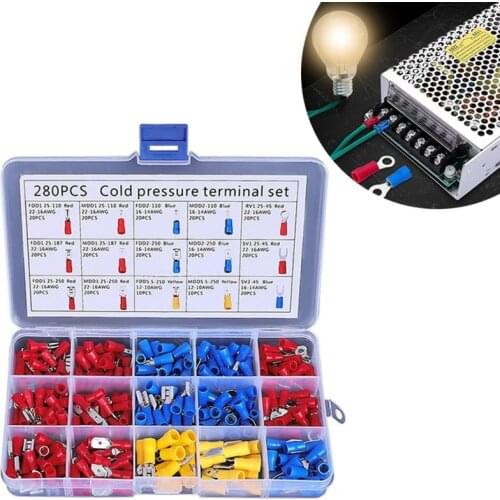 280 Pieces/box Cold-pressed Ring Terminal Combination Kit, Round Terminal Block, Wire Connector Cold-pressed Terminal Set