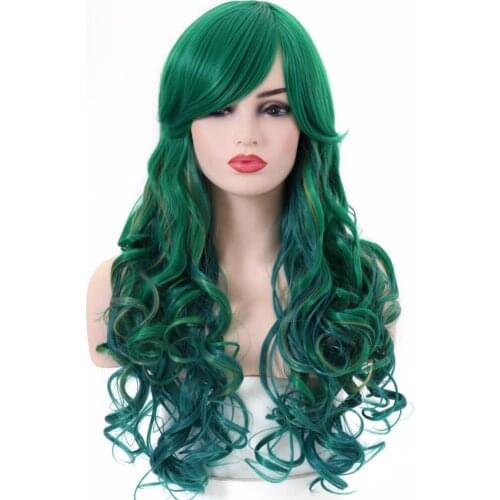 BESTUNG Long Curly Green Wig Halloween Costumes for WomenHeat Resistant Fiber Wigs Party Cosplay Wigs