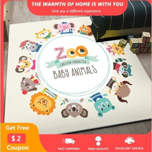 Animal Print Large Rug Anti-skid Washable Kid Playing Carpets Lion Fox Zoo Pattern Rugs Hallway Bedroom tapis Drop Shipping 1pcs