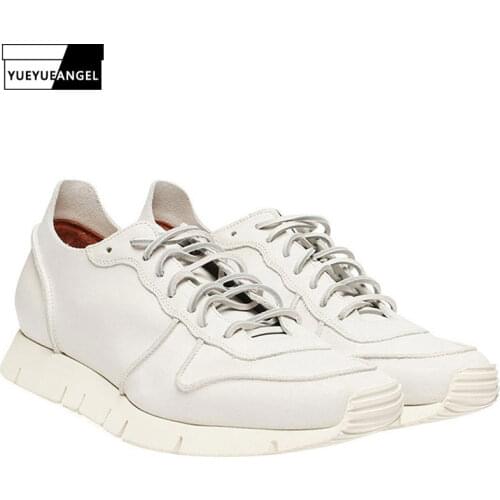 Brand White Shoes Men Breathable Lace Up Platform Sneakers Street 100% Genuine Leather Height Increasing Casual Shoes Trainers