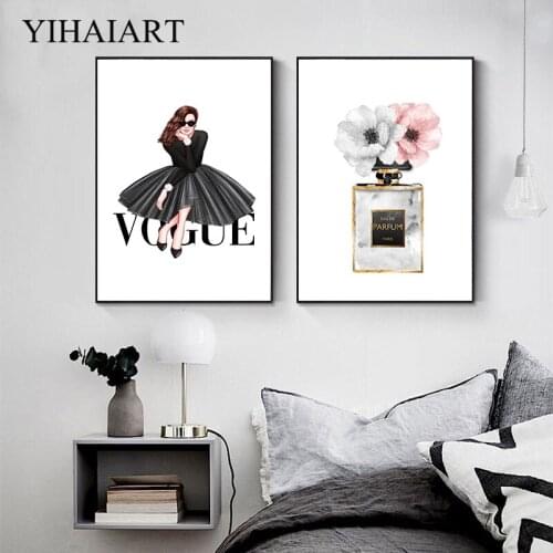 Flower Perfume Makeup Fashion Poster Vogue Lady Canvas Wall Print Beauty Salon Art Painting Modern Girl Room Decorative Picture