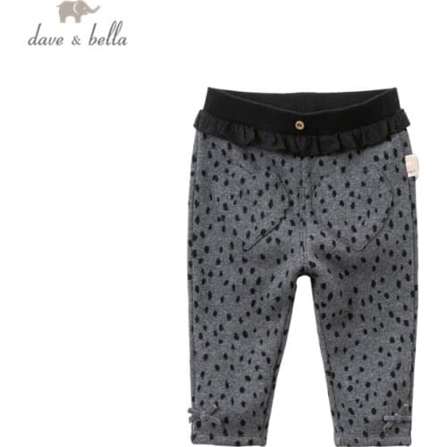 DBS15400 dave bella winter baby girls fashion bow pockets print pants children full length kids pants infant toddler trousers