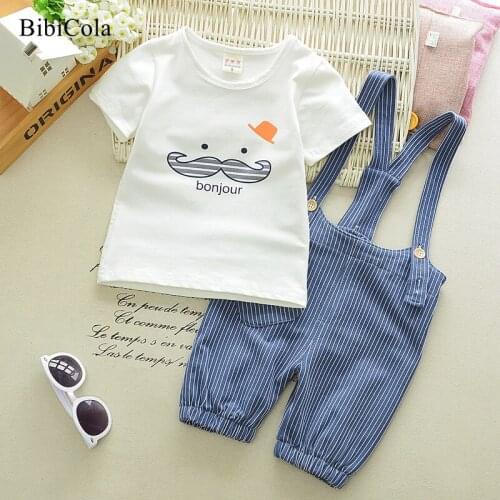 BibiCola baby boys summer clothing sets 2021 newborn fashion cotton t-shirts+Bib pants 2pcs tracksuit for bebe sports clothes
