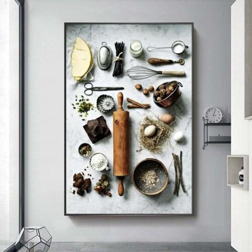 Kitchenware Bowl and Spoon Home Decor, Poster and Prints, Tableware, Canvas Painting on Wall