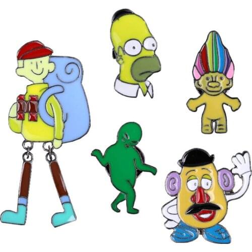 HOSENG 5Pcs/Lot Cartoon Funny Character Brooch Alien Green Enamel Children Backpack Cap Jewelry Gift Pin HS_3451