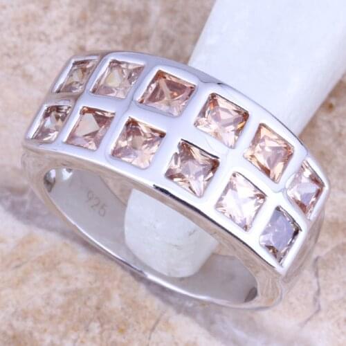Pleasant Champagne Morganite Silver Plated Womens Jewelry Ring Size 6 / 7 / 8 / 9 R1203