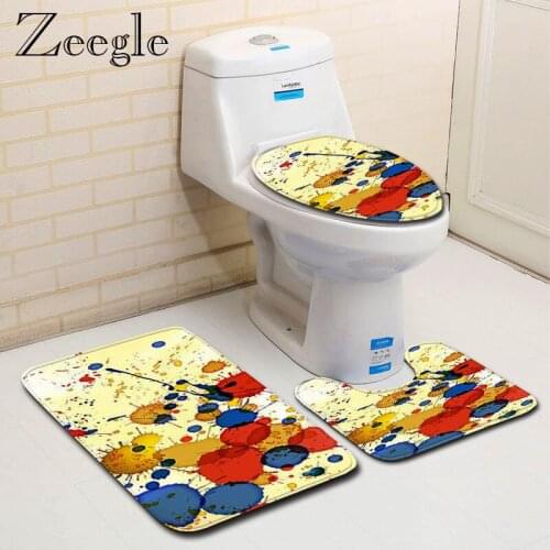 Zeegle Bath Mat Modern Printed Bathroom Rug Set Absorbent Toilet Pedestal Rug Bath Foot Mat Anti-slip Soft Toilet Cover Seat Mat