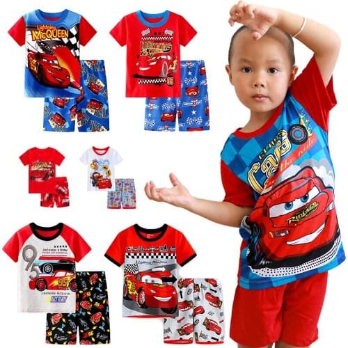 Summer Suit Boys Girls Short Sleeve Mickey Housewear Cartoon Pajamas Cotton Cars Pajama Sets Dinosaur Nightgown