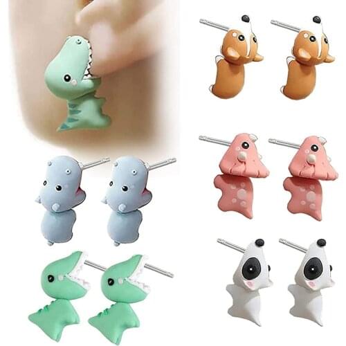 Fashion Mini Animal Stud Earrings Soft Pottery Dinosaur Dog Earrings Green Fine Jewelry For Women Child Girls Gift
