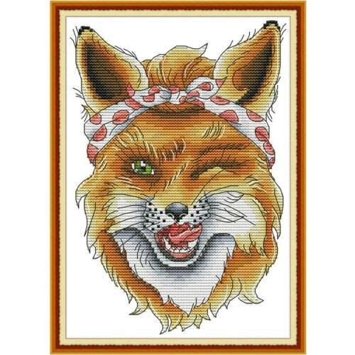 Sly Fox Cartoon Animal Pattern Count Cross Stitch Kit Embroidery Kit Aida 11ct 14ct Printed Canvas DIY Crafts Gift Needlework