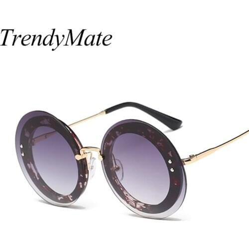 Newst Fashion Big Round Sunglasses Women Transparent Eyewear Goggles Ladies Luxury Alloy Legs Shades Sun Glasses 5172T