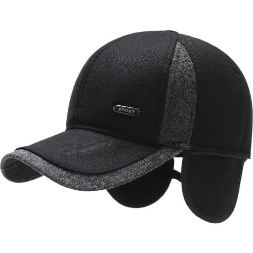 New Warm Mens Winter Wool Baseball Cap Ear Flaps Brand Snapback Hats Thicken Cotton Fitted Cap Gorra Hombre Trucker Cap