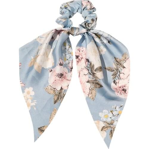 New Pattern Flowers Hair Ribbons For Women Ponytail Holder Satin Hair Bands Vintage Elastic Hair Rope For Girls Hair Bow