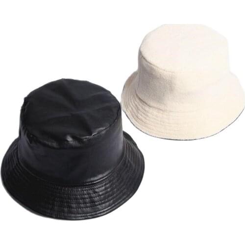 2019 leatehr solid warm Two sides bucket hat Fisherman hat Sun cap hats for men and women 480