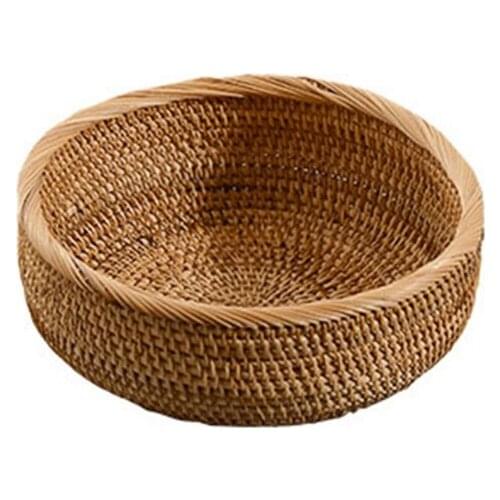 Handwoven Round Rattan Fruit Basket Wicker Food Tray Weaving Storage Holder Bowl 94PF