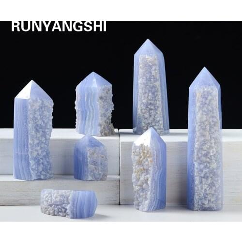 Natural Striped Quartz Raw Stone Blue Lace Agate Point Tower Rough Mineral Reiki Crystal Healing Gemstone
