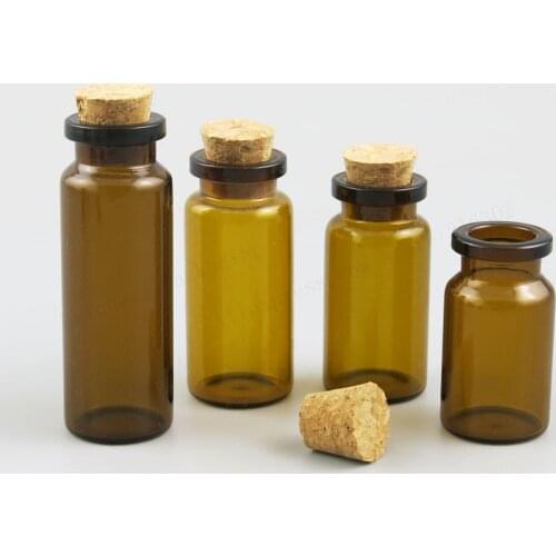 500 x 5ml 6ml 7ml 8ml 10ml 15ml 20ml 35ml 50ml Empty Amber Glass Bottle With Cork 1/2oz Empty Brown Glass Vials Containers