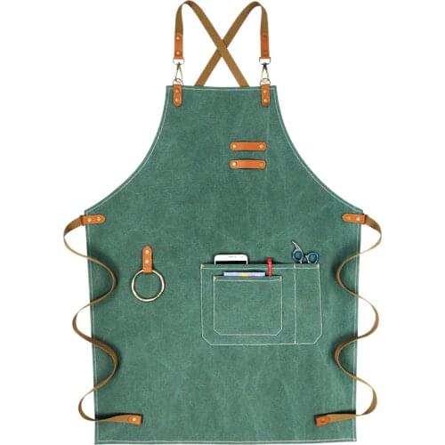 Waterproof Canvas Apron Leather Cotton Straps Florist Gardener Barista Work Wear Barista Bartender BBQ Pastry Chef Uniform K87