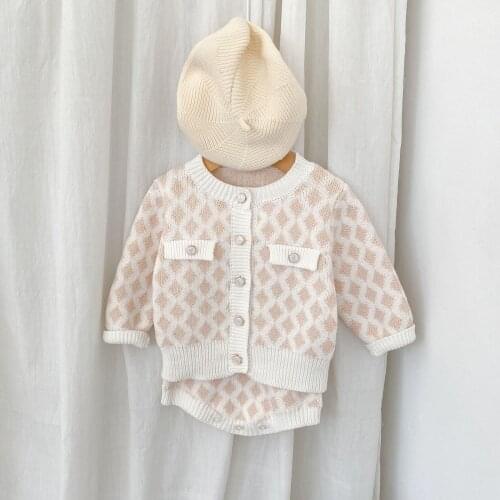 2021 New Autumn Baby Plaid Sweater Girls Long Sleeve Knit Cardigan Infant Knitted Overalls Single Breasted Children Jacket