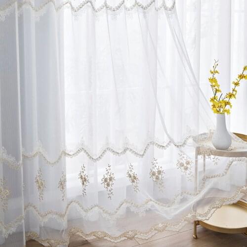 Pearl Sheer Curtain for Living Room Floral Romantic Delicate Pastoral Country Lace Wave Bottom Bay Window Drapes Tende M200C