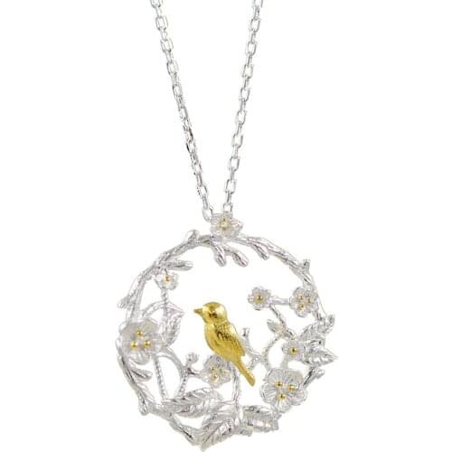 Plum Flower Bird Korean 925 Sterling Silver Temperament Personality Fashion Female Jewelry Necklace SNE019