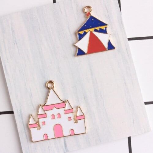 10pcs Fashion Handmade DIY Enamel Castle Tent Charms For Bracelet, Metal Alloy Enamel Castle Pendants Dangle Jewelry Making