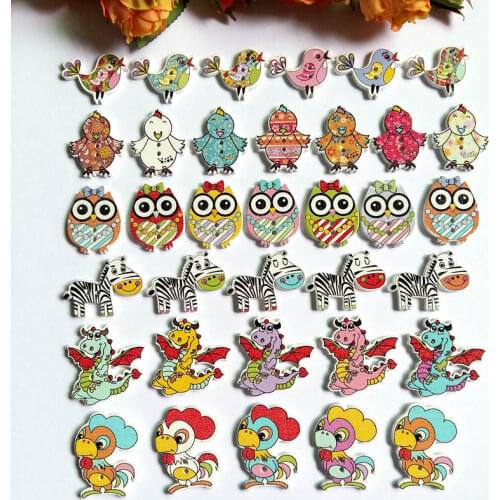 120PCs Cartoon Pattern Buttons Multi-Patterns 2 Holes Wooden Buttons Decorative Supplies Accessories Craft DIY Scrapbook