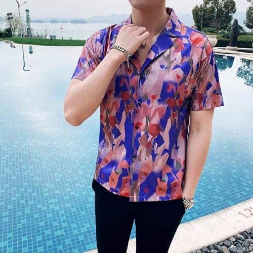 19 Summer New Style Short Sleeve Shirts Social Boys Printed Shirts Geometric Patterns 2112-P55
