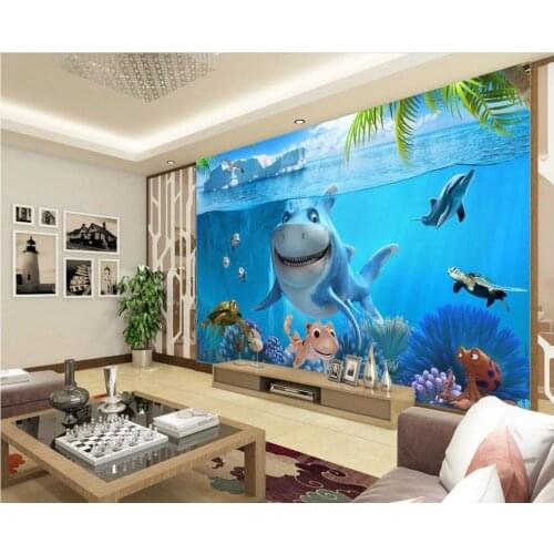 3D stereoscopic underwater world Sharks custom photo wallpaper photo mural wallpaper Home Decoration