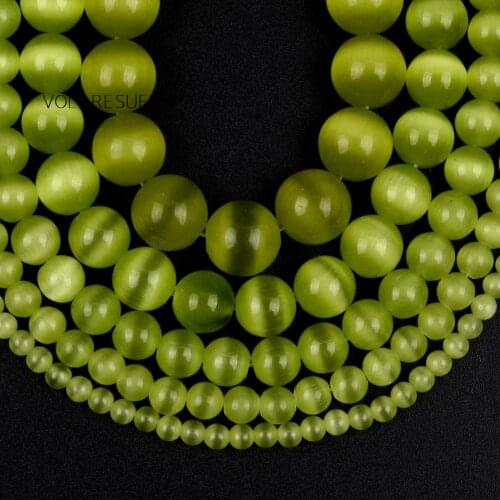 4/6/8/10/12mm Natural Olive Green Round Cat Eye Stone Beads Loose Spacer Beads For Jewelry Making Needlework DIY Charms Bracelet