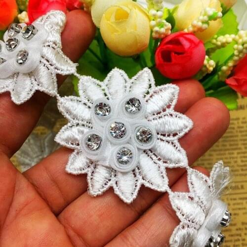 5pcs Organza Diamond Rose Flower Daisy France Lace Fabric Trim Applique Embroidered For Sewing Craft Wedding Dress Clothes