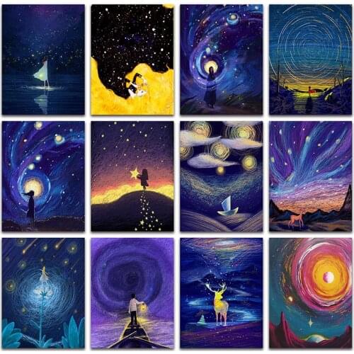 Diamond painting Cross stitch scenery night sky Full Square Diamond embroidery colorful starry sky DIY Diamond mosaic universe
