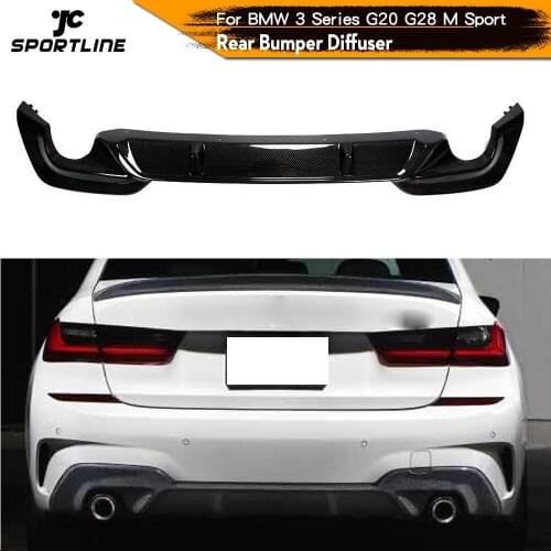 Carbon Fiber Rear Bumper Lip Diffuser Spoiler Guard for BMW 3 Series G20 G28 M Sport 330i 320i One Outlet Each Side 2018 - 2020