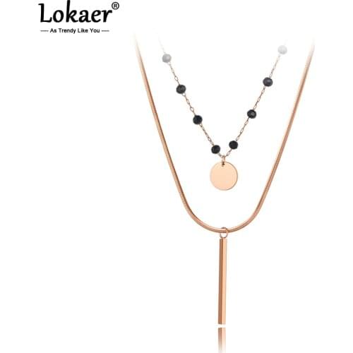 Lokaer Trendy Bohemia Stainless Steel Double-layer Chain Choker Necklace Jewelry Beach Crystal Pendant Necklace For Women N20199