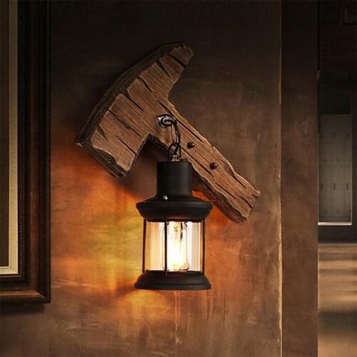 Retro wood wall lamp industrial creative glass wall light clothing hot pot restaurant bar cafe light wall sconce bra