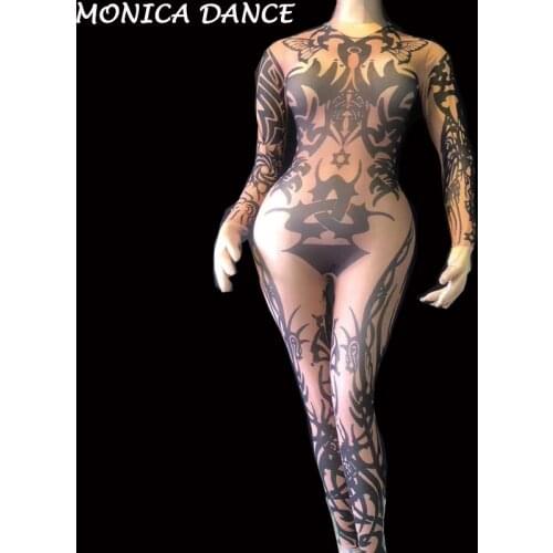 Women Net Yarn Long Sleeves Jumpsuit Nightclub Stage Female Singer Show Jumpsuit Women Dance Wear Prom Party Birthday Outfit