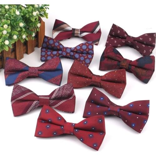 Claret Men Bow Tie Classic Jacquard Bowtie For Men Adult Striped Bow Ties For Business Wedding Butterfly Suits Cravats Bowties