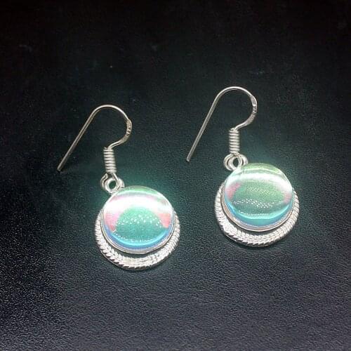 Gemstonefactory Big Promotion 925 Silver Amazing Round Mystical Topaz Women Ladies Gifts Dangle Drop Earrings 20212435