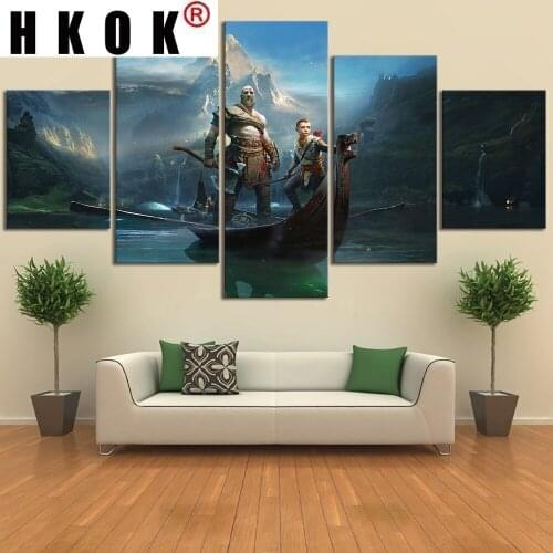 HKOK Canvas Home Decor Painting Print 5 Pcs God Of War Kratos Game Wall Art Modern Poster Modular Pictures For Living Room