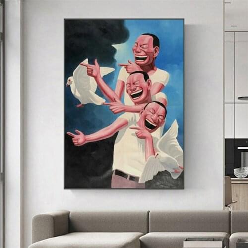 Canvas Painting Figure Paintings Picture Yue Minjun Laughing Man Art Posters and Prints Wall Pictures for Living Room Art Decor