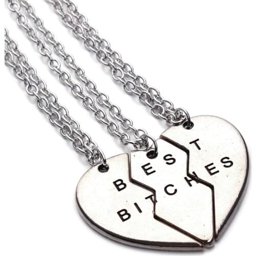 LOULEUR 3 Pcs/Set BFF Split Heart Best Bitches For Friends Girlfriends Combination Vintage Pendants Necklaces Drop Shipping
