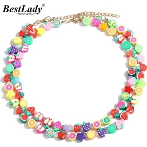 Best Lady Newest Colorful Cute Fruit Beaded Necklace for Women Ethnic Silicone Shell Layer Pendant Necklaces Holiday Jewelry