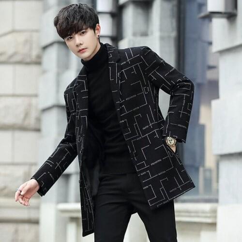 Mens Slim fit Casual Cloth Jackets Male High Quality Plaid Wool Woolen Cloth Coats Thick Warm Woolen Male Trench Overcoat