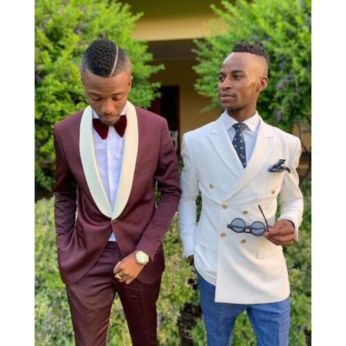 2019 New Red wine Mens Suit 2 Pieces Lapel Flat Slim Fit Casual Tuxedos For Wedding(Blazer+Pants)party gown men suits