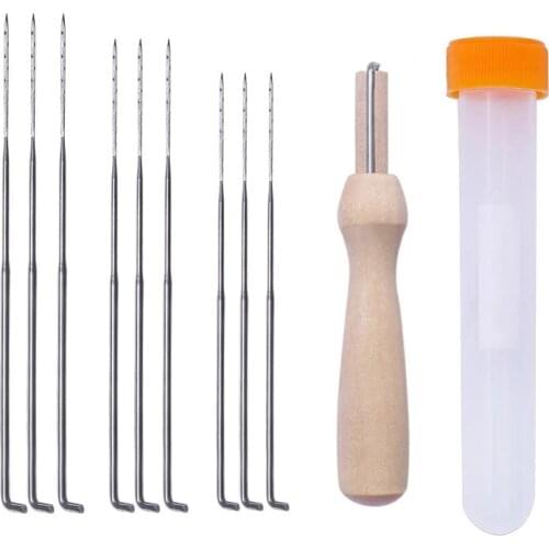 Nonvor 10 Pcs DIY Wool Felt Kit Handle Mixed Felting Needles Wool Felt Tools Wood Handle with Bottle 3 Sizes Felt Handcraft