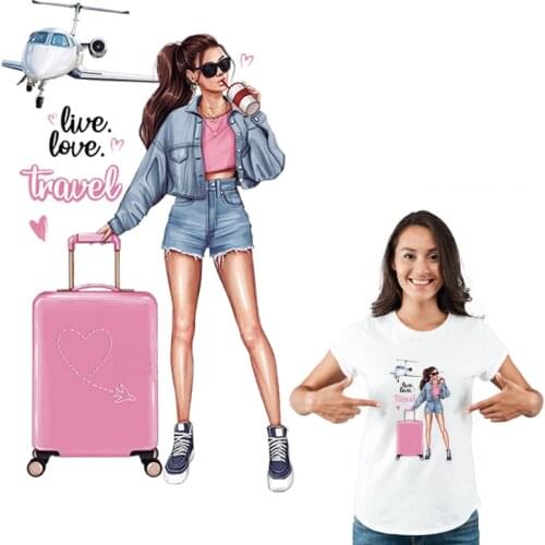 Love Travel Girl Patches New Design T-Shirt Dresses Thermal Transfer Diy Hot Tear Ironing Stickers Heat Print Patch