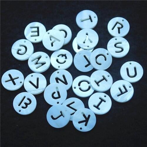 26PCS Nature White Shell Beads The Letters Of Alphabet Size 12MM From A To Z Hot Selling Mother Of Pearl Free Shippings